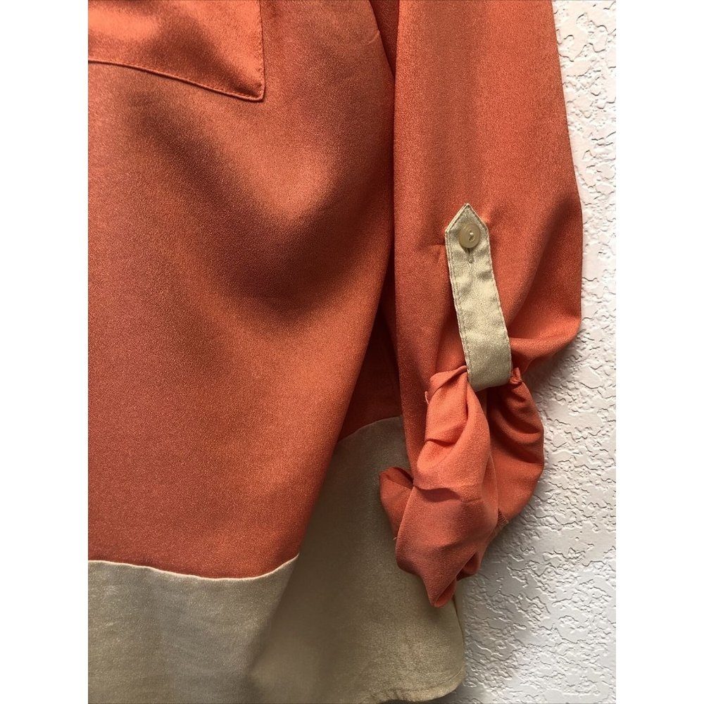 Notations Peach Color Block Button Up Womens Roll… - image 3
